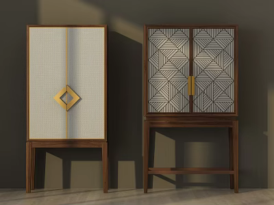 Modern Entryway And Side Cabinet With Light Panel Golden Accent Geometric Pattern Wooden Legs 3d model