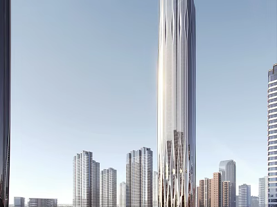 Contemporary High Rise Office Building Featuring Glass Curtain Wall And Urban Skyline 3d model