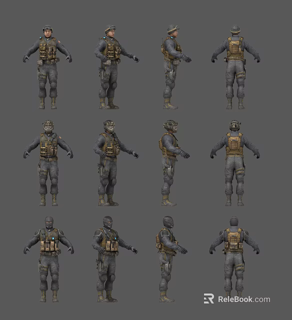 Game and Movie Character Models With Tactical Military Outfits and Equipment Variations 3d model 