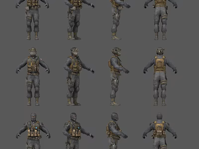 Game and Movie Character Models With Tactical Military Outfits and Equipment Variations 3d model