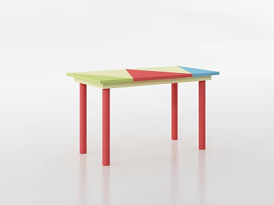 Colorful Modern Desk With Multicolored Top And Red Legs Design 3d model