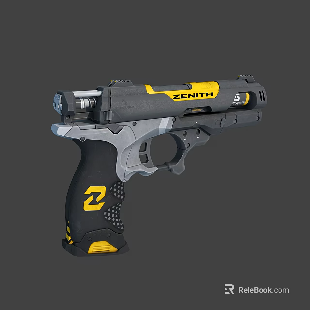 Zenith Modern Pistol With Gray Black Yellow Design Z Logo And Textured Grip 3d model 