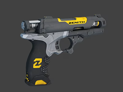 Zenith Modern Pistol With Gray Black Yellow Design Z Logo And Textured Grip 3d model