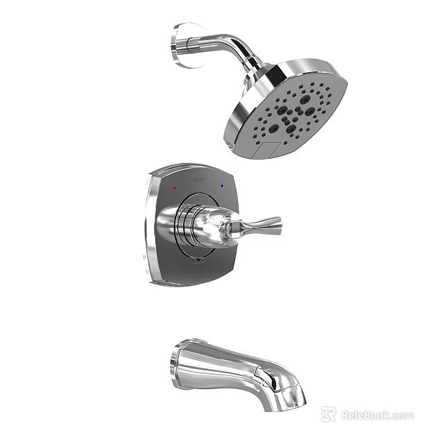Modern Chrome Shower Faucet Set With Showerhead Control Knob And Handheld Sprayer 3d model 