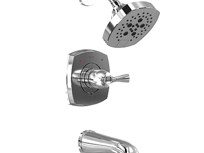 Modern Chrome Shower Faucet Set With Showerhead Control Knob And Handheld Sprayer 3d model
