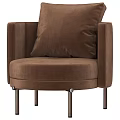 Comfortable Modern Brown Velvet Armchair With Rounded Seat Plush Cushion And Metal Legs