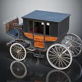 Vintage Old Fashioned Carriage With Wooden Panels Black Roof And Spoked Wheels On Reflective Surface