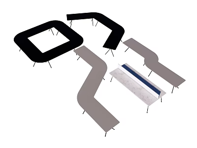 Modern Office Desks With Curved And Rectangular Shapes In Black Gray And White Designs 3d model