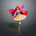 Dancing Girl with Pink Hair and Wings Holding Magic Wand in Blue White Yellow Dress