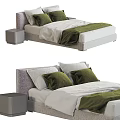 Modern Double Bed With Gray Headboard Green Pillows White Sheets And Nightstand 3d model
