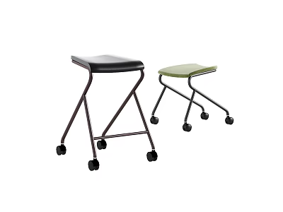 Two Stools With Wheels Black And Green Seats For Home Office Use 3d model