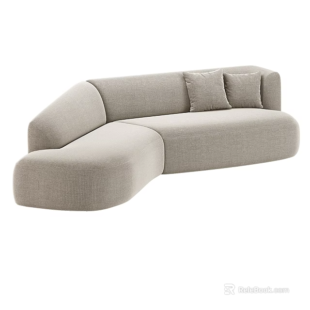 Light Gray Sectional Sofa With Two Cushions And Modern Minimalist Design 3d model 
