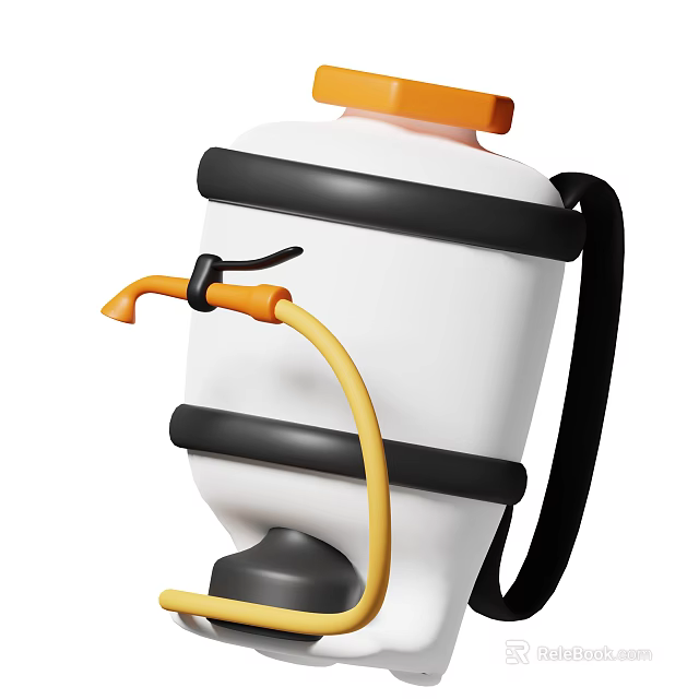 Minimalist Decorative Ornament Set With White Body Orange Nozzle Yellow Hose And Black Straps 3d model 