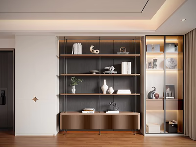 Elegant Modern Decorative Cabinet With Shelves Glass Doors And Decorative Items 3d model