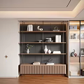 Elegant Modern Decorative Cabinet With Shelves Glass Doors And Decorative Items