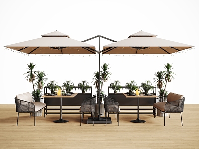 Modern Courtyard Outdoor Table and Chair Combination Outdoor Table and Chair Rattan Chair Sunshade Umbrella Plant Pile Plant Combination Card Seat model