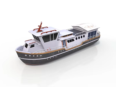 Modern Water Transport Boat With White And Gray Hull And Upper Deck Windows 3d model