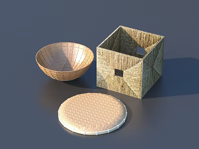 Woven Household Items Including Bowl Square Basket And Round Lid For Home Use 3d model