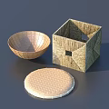 Woven Household Items Including Bowl Square Basket And Round Lid For Home Use