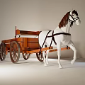 Horse-Drawn Carriage Pulled By White Horse With Brown Mane And Wooden Wheels In Light Background