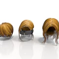 Three Golden Wig Hairpieces With Different Styles Various Lengths And Black Bands