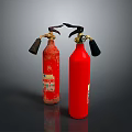 Red Household Fire Extinguishers Old And New With Black Nozzles Handles