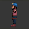 Cartoon Worker 3D Model With Blue Hat Pink Shirt Red Suspenders And Tool Belt