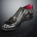 Black Leather Brogue Shoes With Green Shoelaces And Red Inner Lining Classic Design