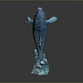 Blue Whale Game Movie Character in Dynamic Leaping Pose With Wave Tail Details