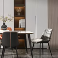 Modern Dining Table Set With Multi Colored Chairs And Lit Bookshelves Decor 3d model