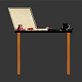 Delicious Pizza in Open Box with Coca-Cola Can Ketchup and Fresh Vegetables on Wooden Table