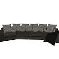 Modern Black Sectional Sofa With Multiple Throw Pillows And Cozy Blanket 3d model