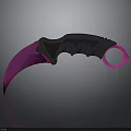 Pink And Black Karambit Knife With Patterned Blade And Pink Ring Handle