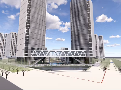 Modern Industrial Factory Building With Steel Structure Glass Curtain Wall And Green Landscaping 3d model