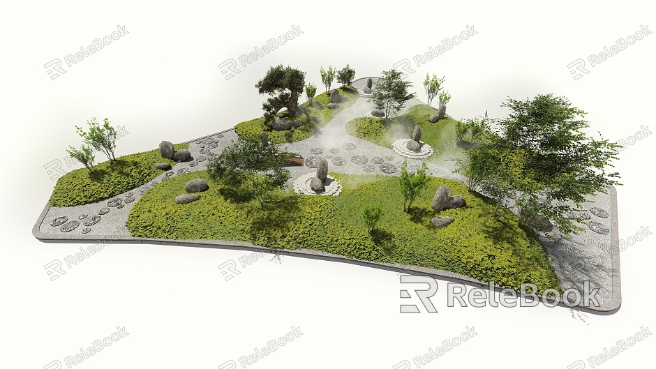 Chinese style courtyard sketch dry landscape model