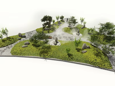 Karesansui Japanese Rock Garden Design With Rocks Moss Small Trees And Zen Pathways 3d model