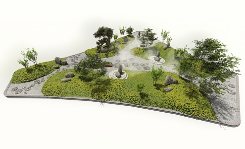 Chinese style courtyard sketch dry landscape 3d model