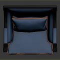 Blue Upholstered Chair With Dark Wood Frame Armrests And Plush Cushion