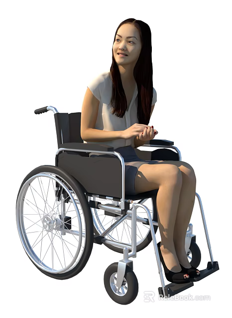 Young Woman Sitting In Wheelchair With Clasped Hands And Casual Outfit 3d model 