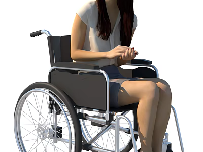 Young Woman Sitting In Wheelchair With Clasped Hands And Casual Outfit 3d model