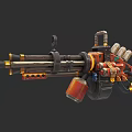 Mechanical Weapon Design With Red Yellow Accents Barrel Pipe And Ammunition Drum