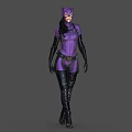 Cat Inspired Female Character in Purple Bodysuit With Cat Ear Mask Black Gloves And Boots