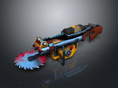 Heavy Duty Saw Blade Weapon Tool With Yellow Blue Brown Grip And Barrel 3d model