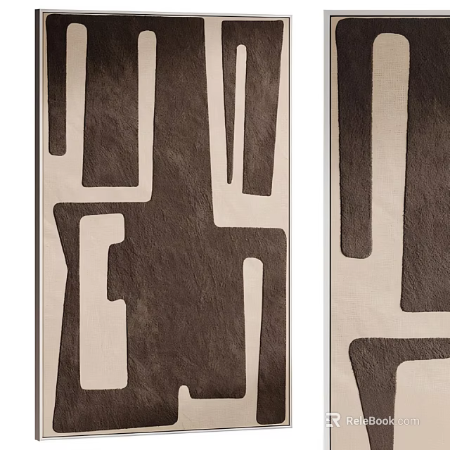 Modern Abstract Painting With Geometric Shapes In Brown And Beige Tones For Home Decor 3d model 