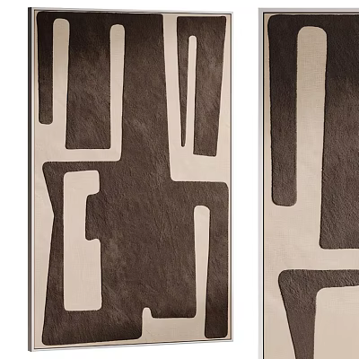 Modern Abstract Painting With Geometric Shapes In Brown And Beige Tones For Home Decor 3d model