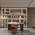 Stylish Modern Public Office Interior With Open Layout And Wooden Desk Bookshelves
