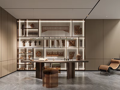 Stylish Modern Public Office Interior With Open Layout And Wooden Desk Bookshelves 3d model