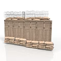 Modern Defensive Barricade Structure With Sandbags Wooden Planks And Barbed Wire