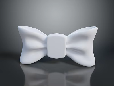 Butterfly Shaped Bow Tie in White Color on Black Reflective Surface with Smooth Texture 3d model