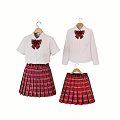 School Uniform Clothes White Shirts With Red Plaid Bow Ties And Pleated Skirts